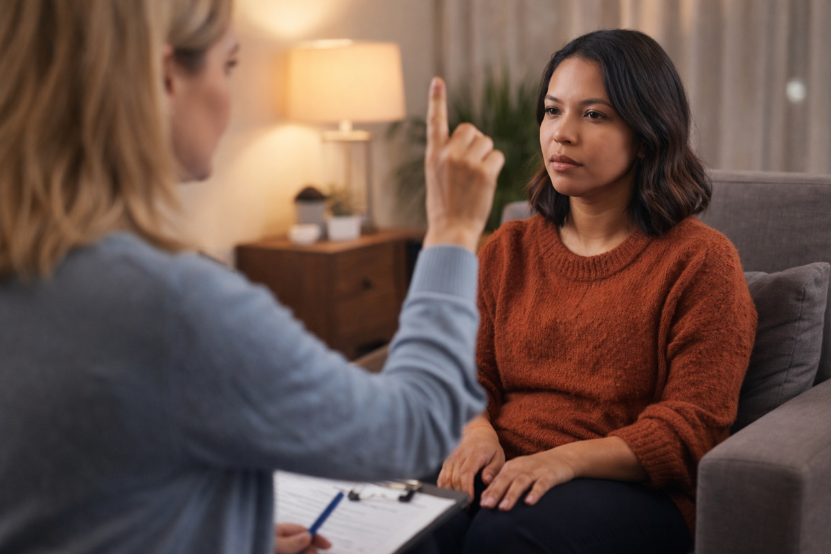 Therapist guiding a client through bilateral stimulation during an EMDR intensive session.